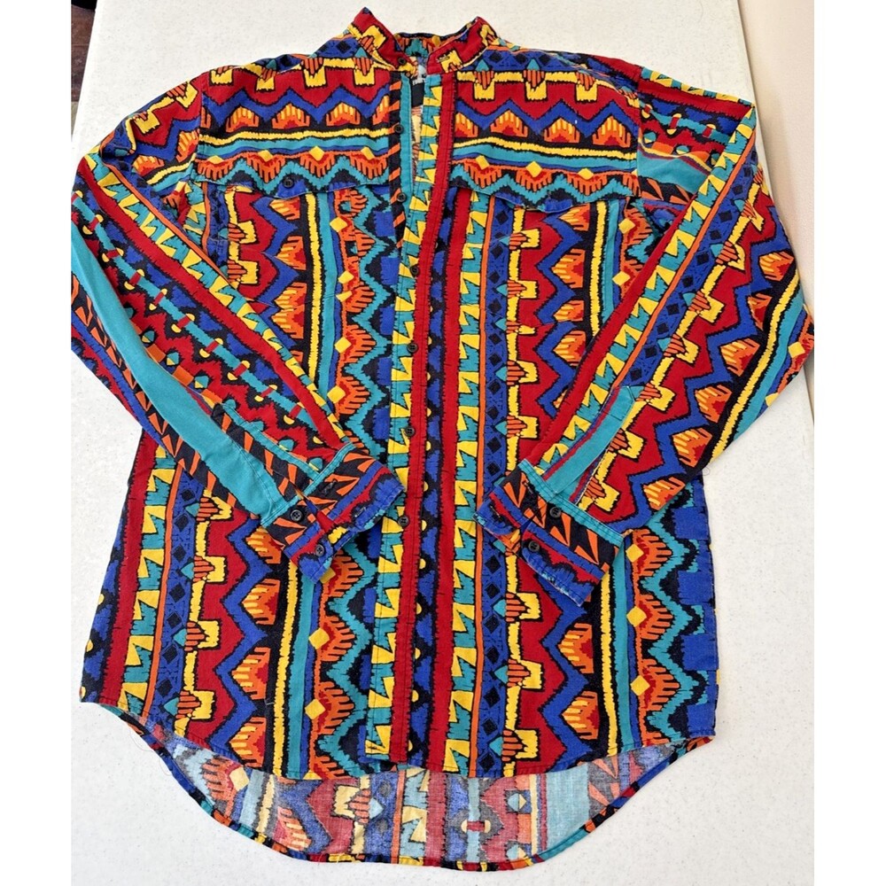 Frontier Series Shirt MT Men’s Western Southwest Aztec Multicolor Bright Vintage